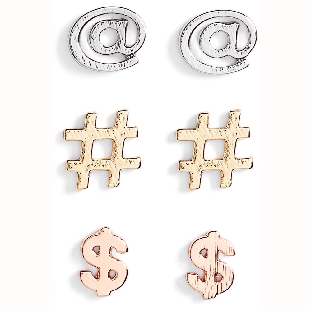 LOREN OLIVIA Hashtag Assorted 3-Pack Stud Earrings